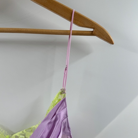 For Love & Lemons Lavender Slip Dress with Neon Green Lace – Size Medium (NWT) - Picture 3 of 8